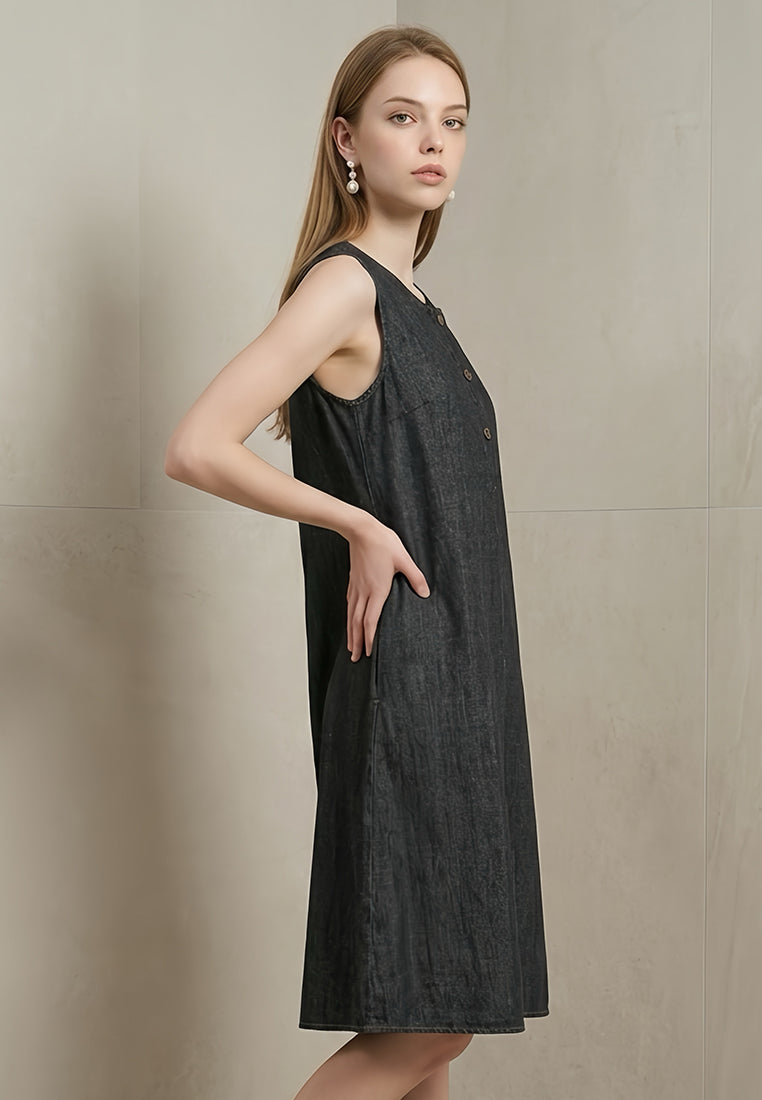 Plain B. Sleeveless Round Neck Denim A-Line Dress