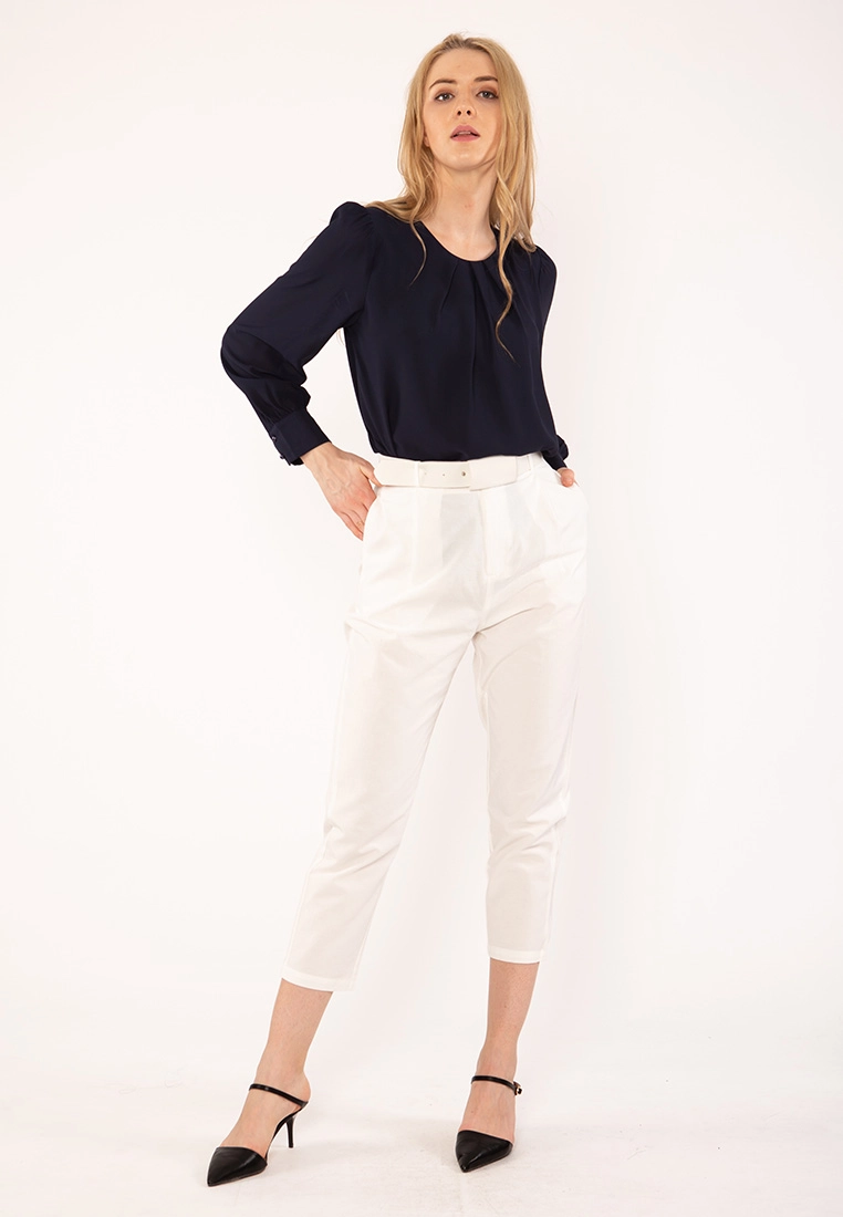 BebeBeige Round Neck Long Sleeve Blouse Top