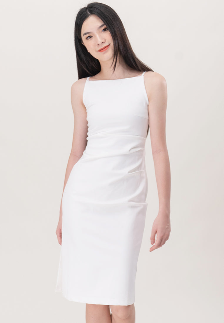 BebeBeige Cut Off Cotton Slim Fit Midi Dress