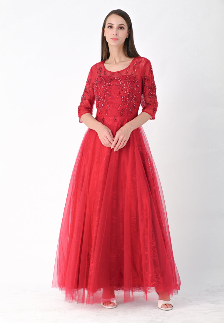 BebeButterfly Embroidered Half Sleeve Gown