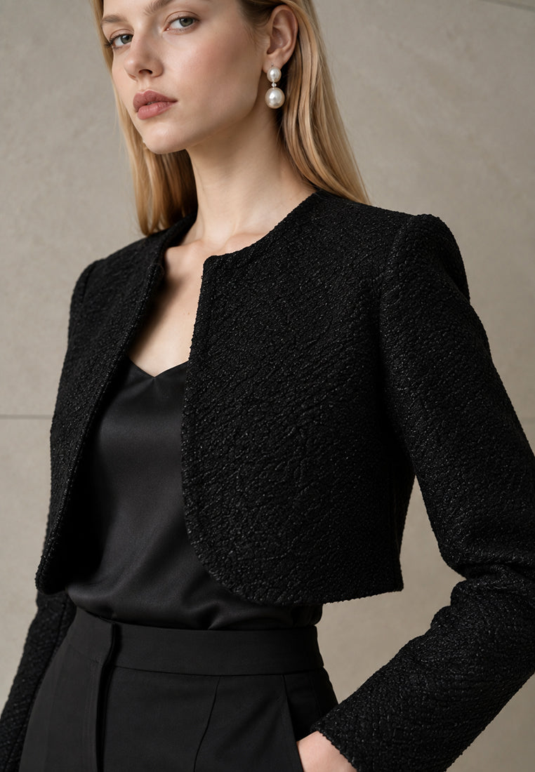 BebeBeige Structured Open-Front Cropped Woven Blazer