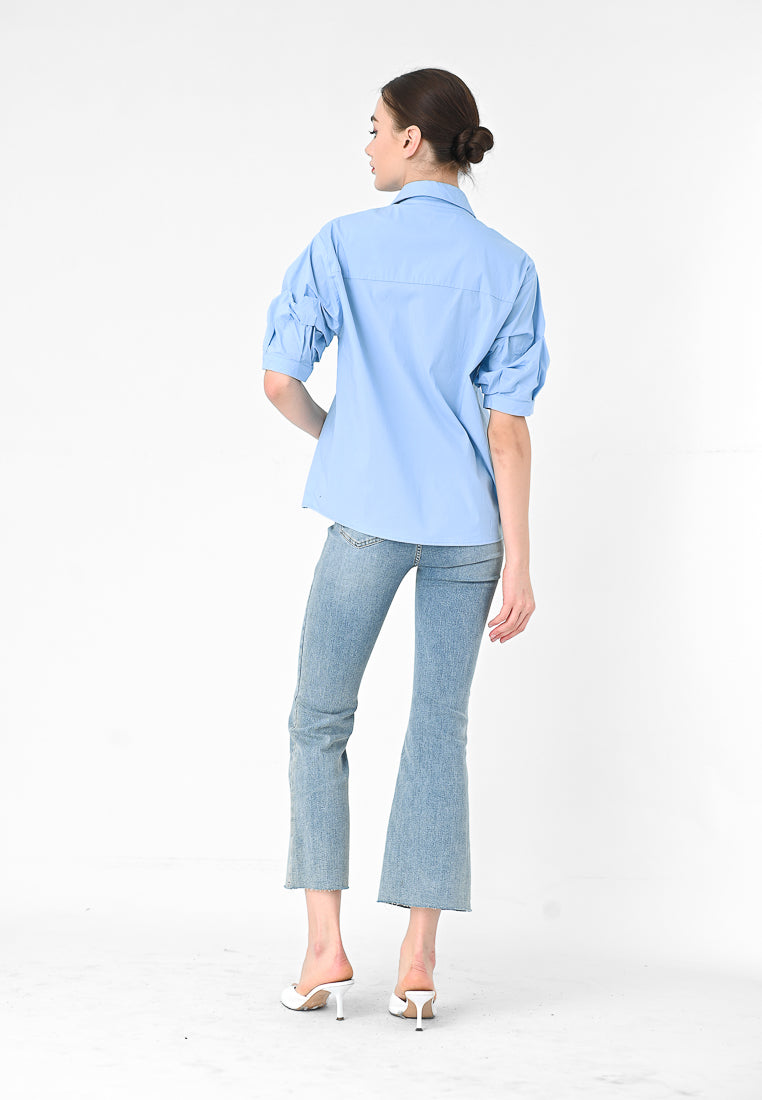 BebeBeige Pleated Sleeve Shirt Top