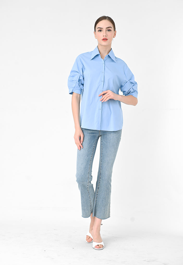 BebeBeige Pleated Sleeve Shirt Top