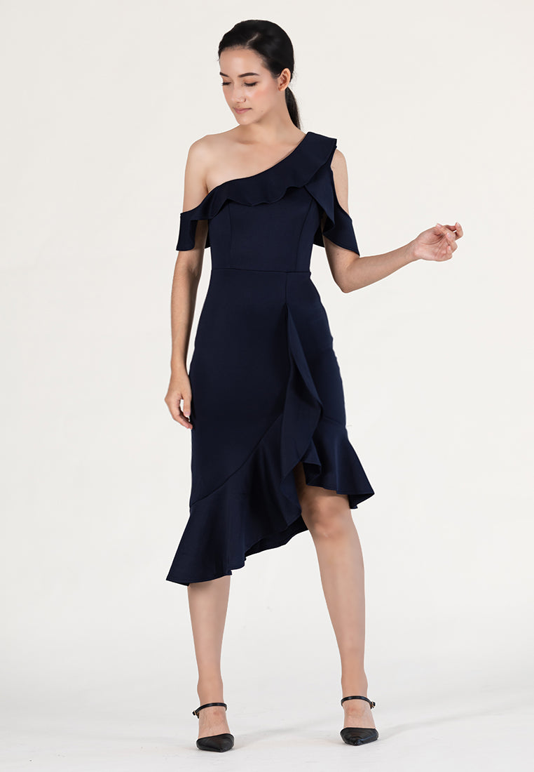 Bebebeige Cold Shoulder Polyester Mermaid Style Midi Dinner Dress