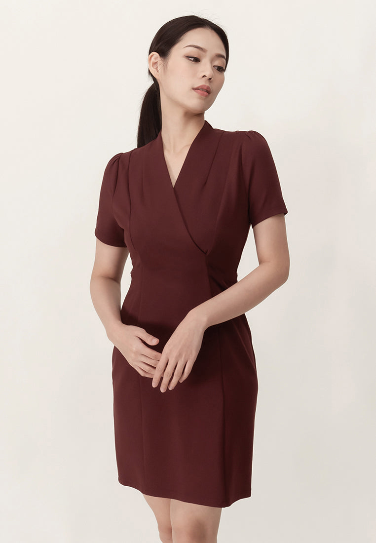 BebeBeige V-Neckline Polyester Slim Fit Mini Dress