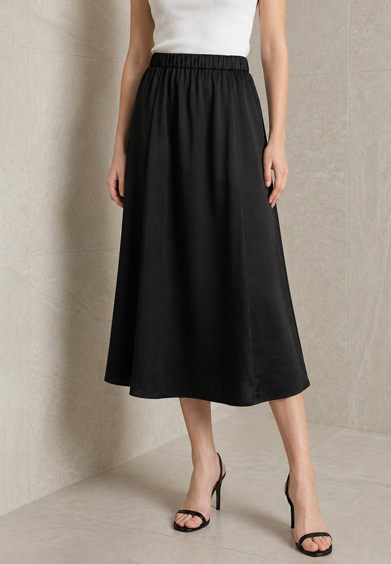 Plain B. Silky High-Rise Elastic-Waist Swing Midi Skirt