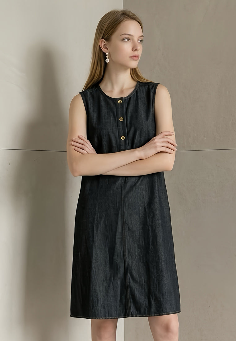 Plain B. Sleeveless Round Neck Denim A-Line Dress