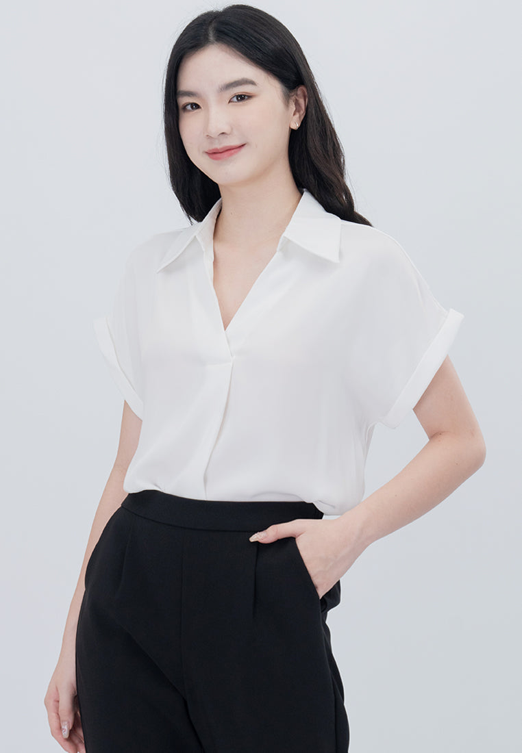 BebeBeige Collar V-Neckline Cooling Blouse Top