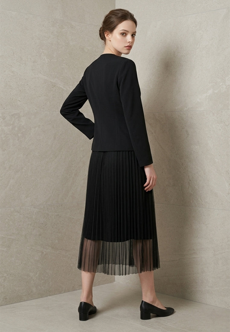BebeBeige Collarless Draped Open-Front Blazer