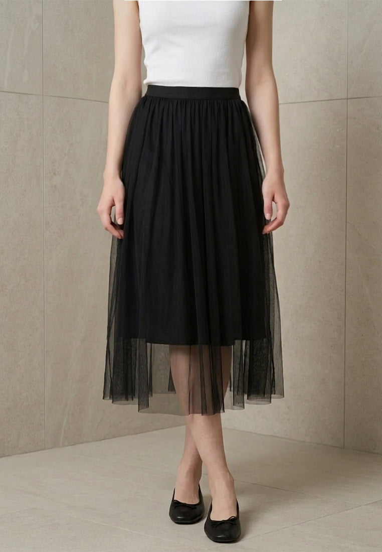 BebeBeige Stretchable Mesh Midi Skirt