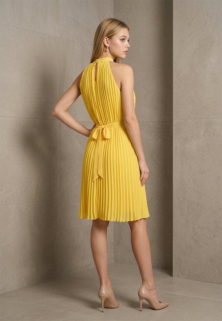 BebeBeige Pleated A-Line Sleeveless Dress