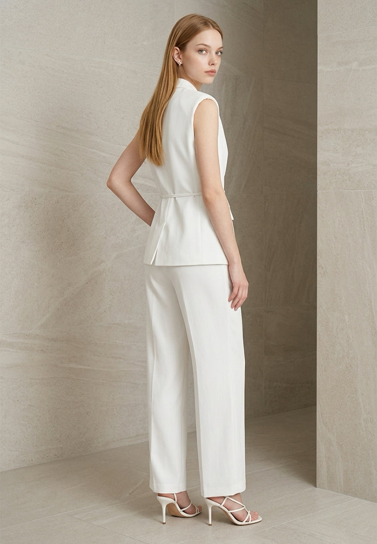 BebeBeige Belted Sleeveless Waistcoat Blazer