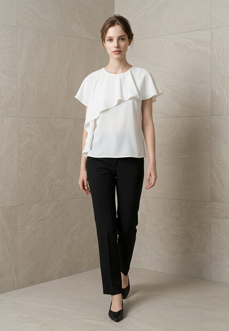 BebeBeige Silk Round-Neck Blouse