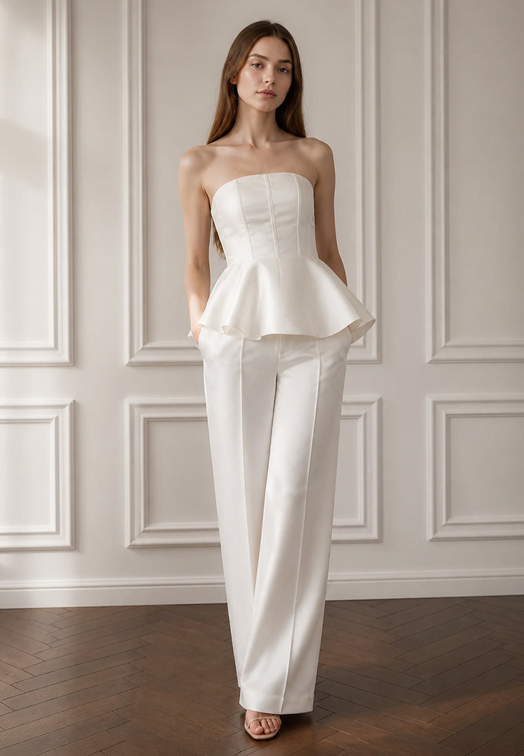BebeBeige Tailored Satin Bandeau Peplum Bustier