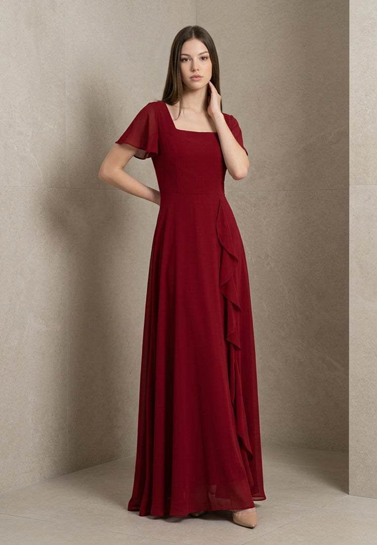 BebeButterfly Square Neckline Chiffon Maxi Dinner Dress