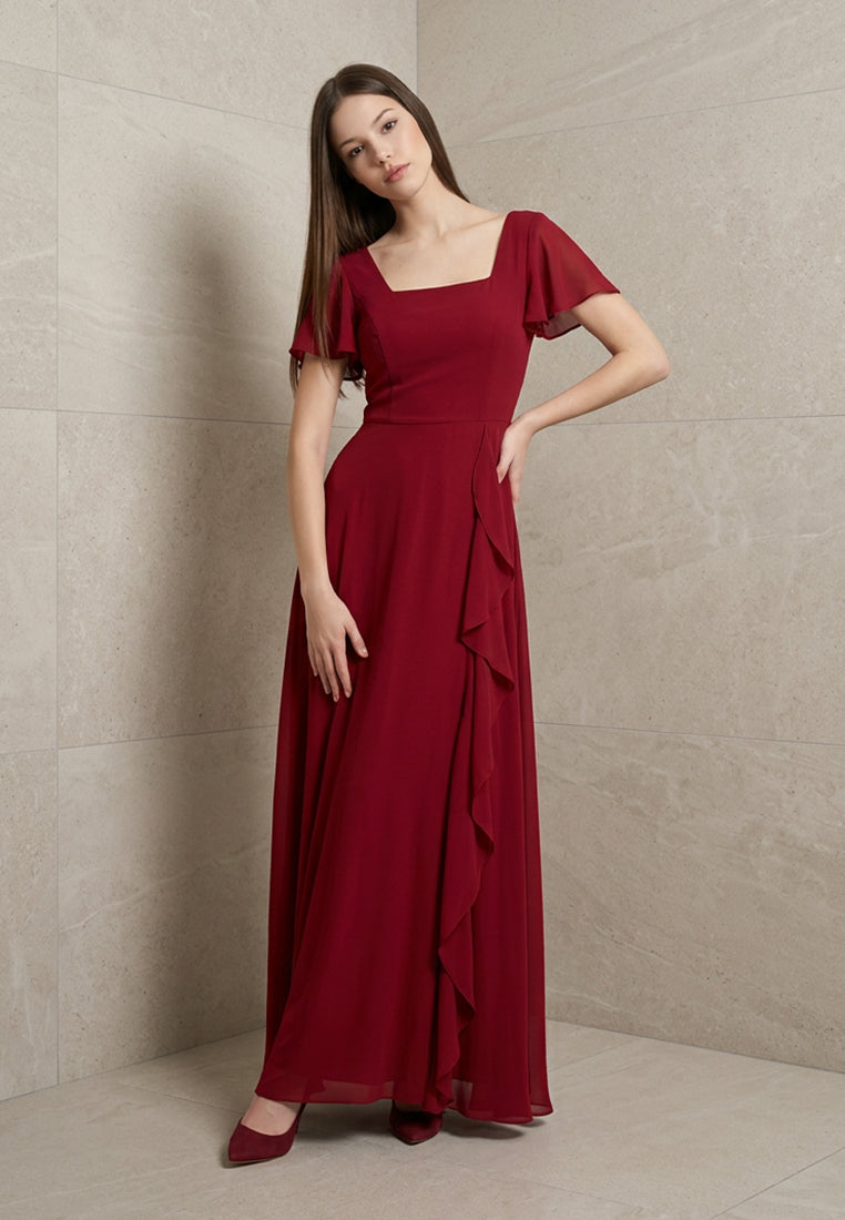 BebeButterfly Square Neckline Chiffon Maxi Dinner Dress