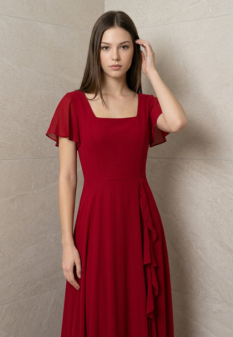 BebeButterfly Square Neckline Chiffon Maxi Dinner Dress