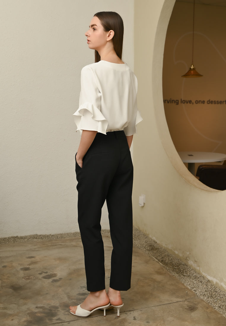 BebeBeige V-Neck Blouse Top