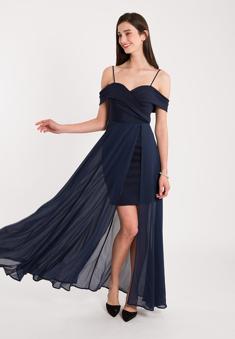 BebeButterfly Chiffon Off Shoulder Maxi Dinner Dress