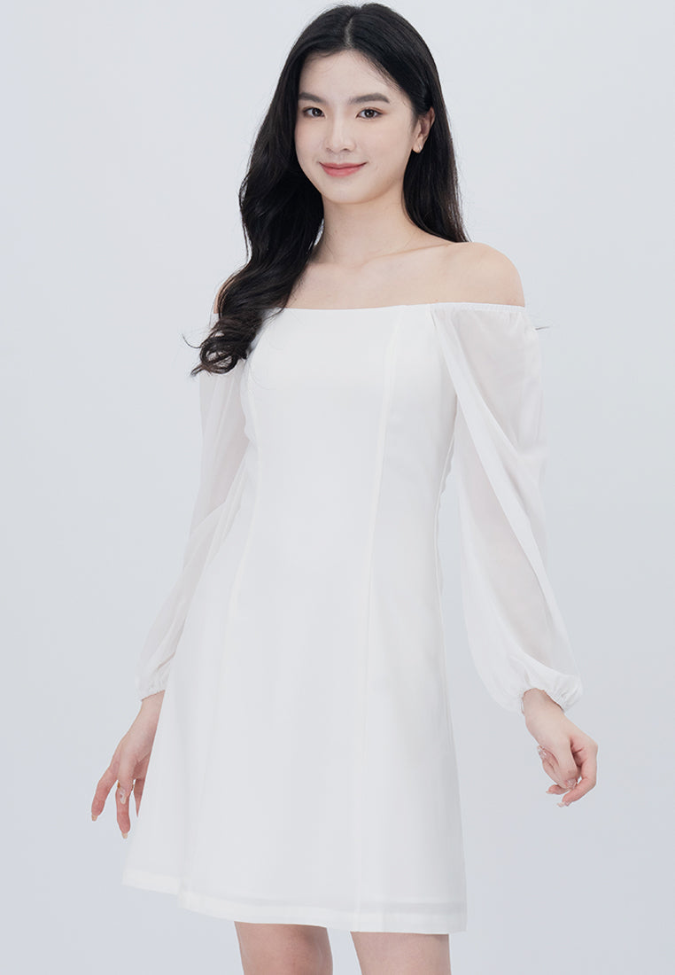 BebeBeige Square Neckline Long Sleeve Mini Dress