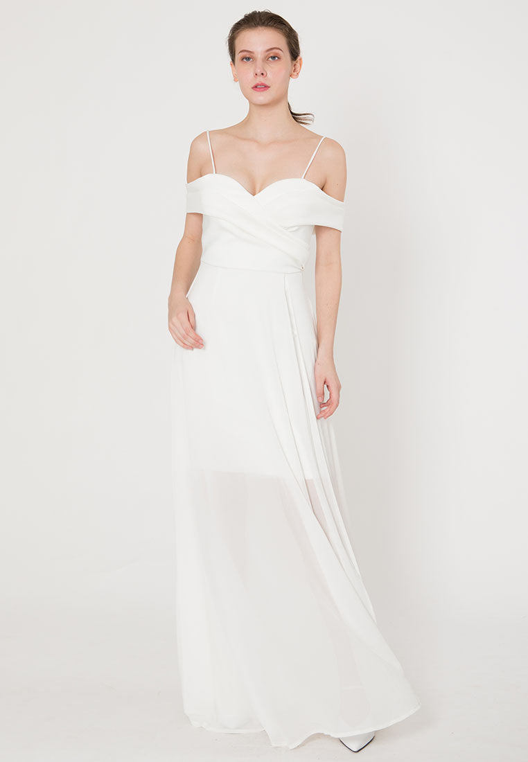 BebeButterfly Chiffon Off Shoulder Maxi Dinner Dress