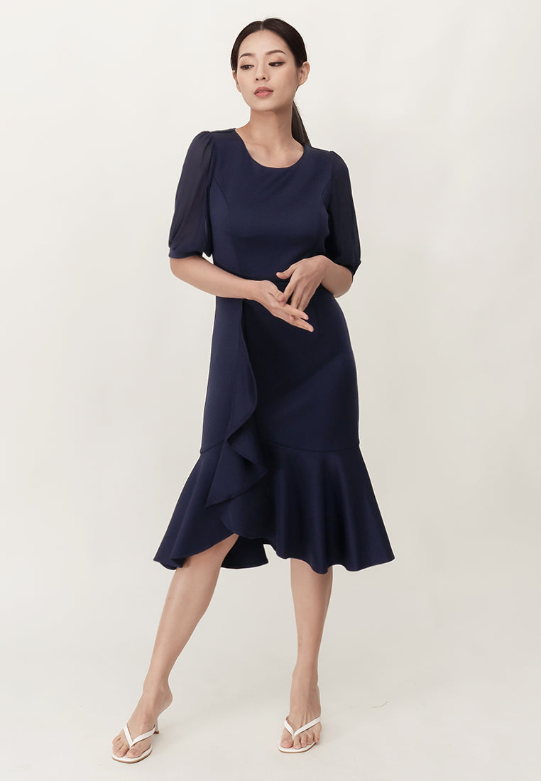 BebeButterfly Sheer Sleeve Midi Dinner Dress