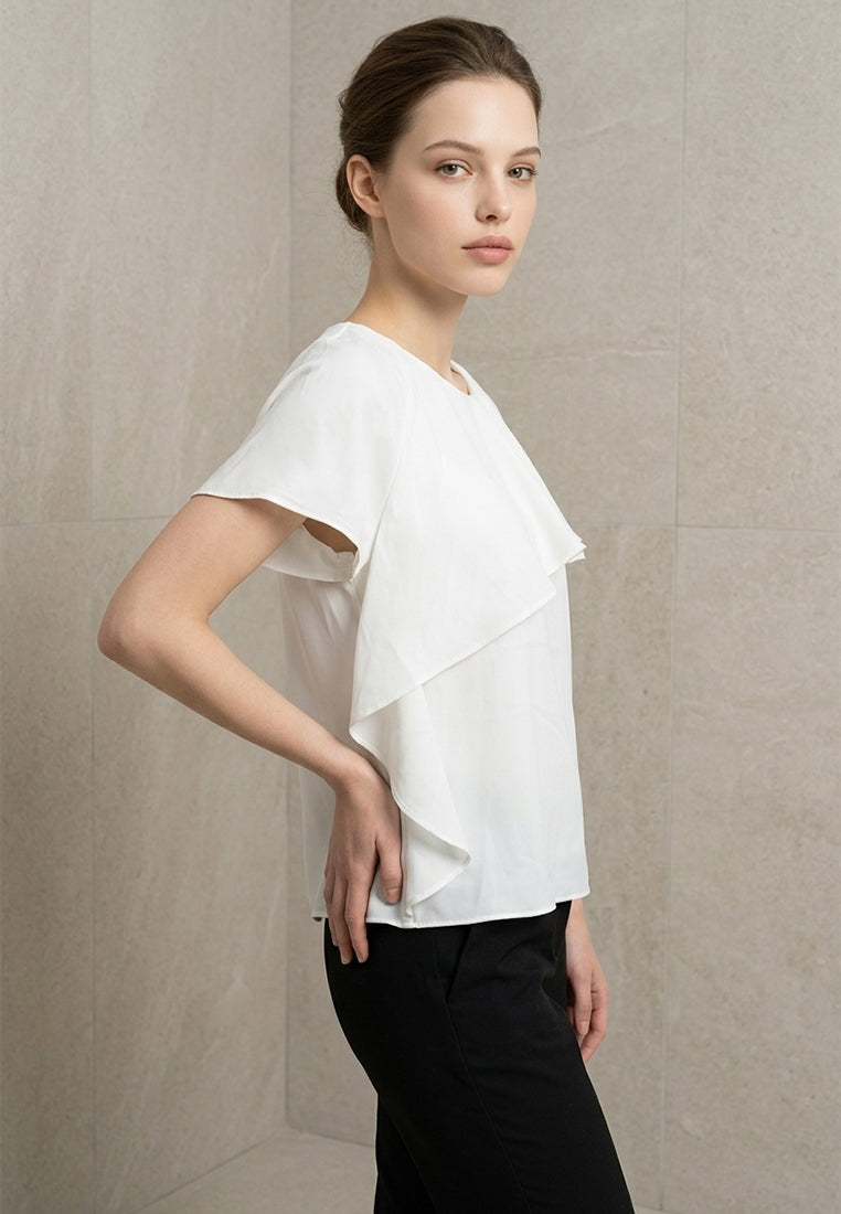 BebeBeige Silk Round-Neck Blouse