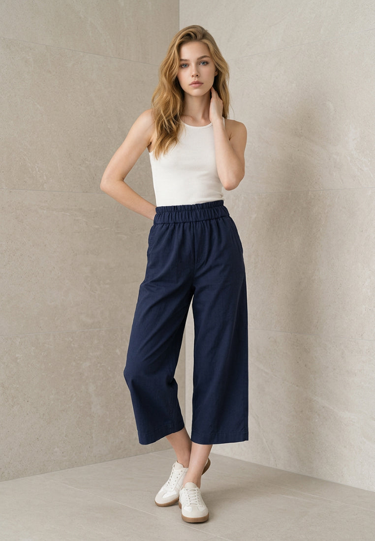 Plain B. Elasticized Frill-Waist Culottes