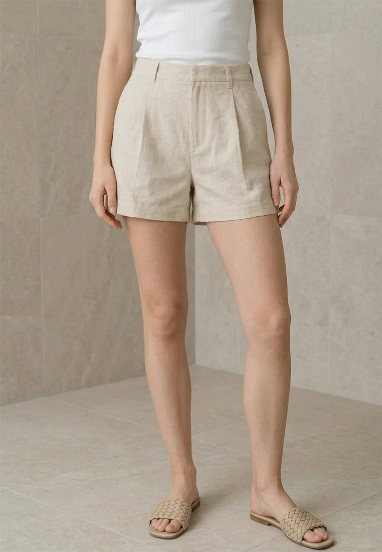 BebeBeige High-Waisted Linen-Cotton Shorts