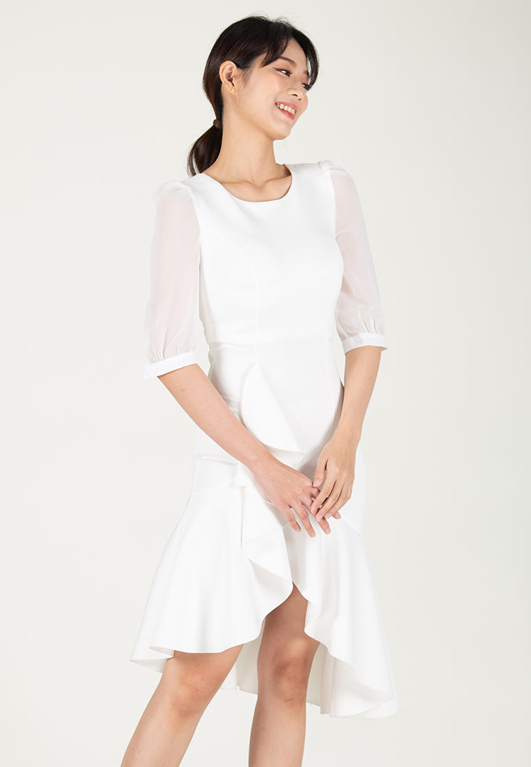 BebeButterfly Sheer Sleeve Midi Dinner Dress