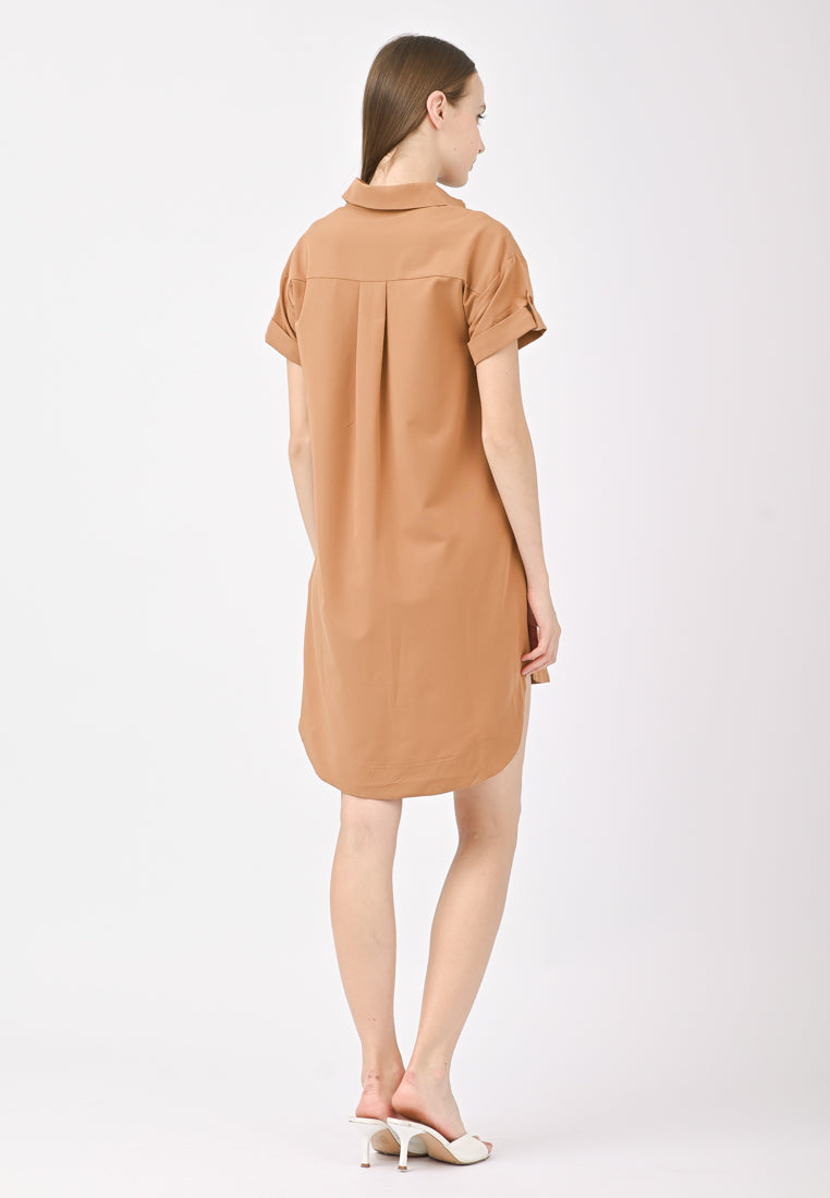 Plain B. Collar Short Sleeve Dress