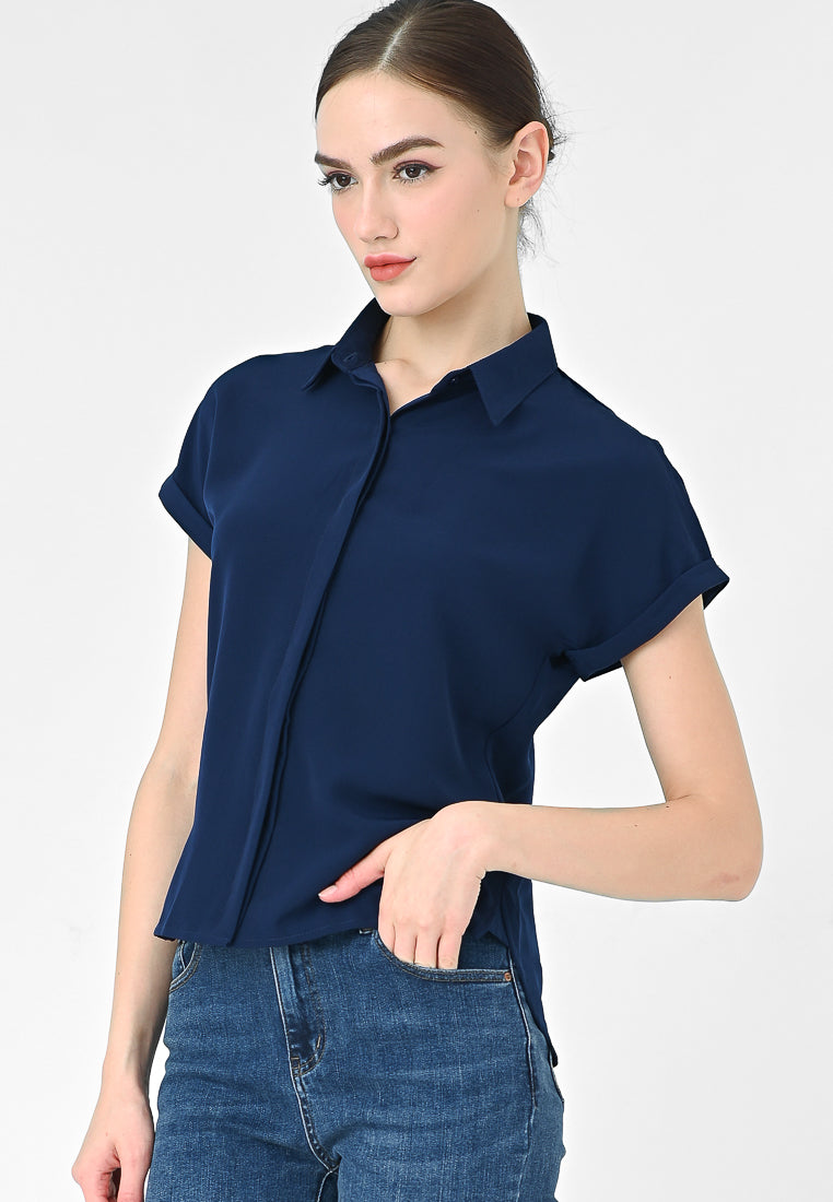 BebeBeige Silky Collar Shirt Top