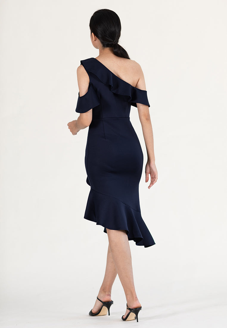 Bebebeige Cold Shoulder Polyester Mermaid Style Midi Dinner Dress