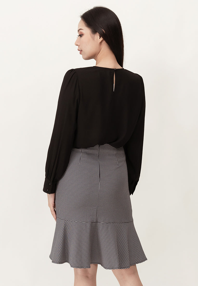 BebeBeige Round Neck Long Sleeve Blouse Top