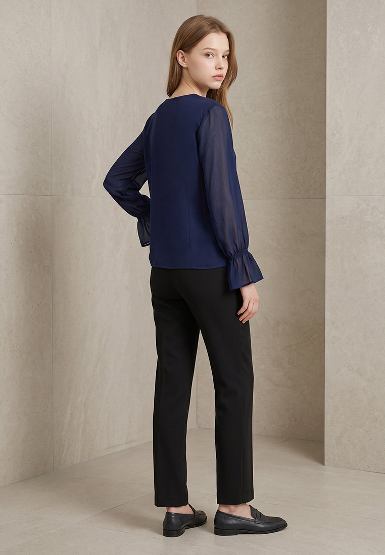 BebeBeige V-Neck Surplice Ruffle Cuff Blouse