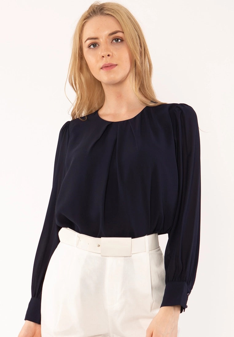 BebeBeige Round Neck Long Sleeve Blouse Top
