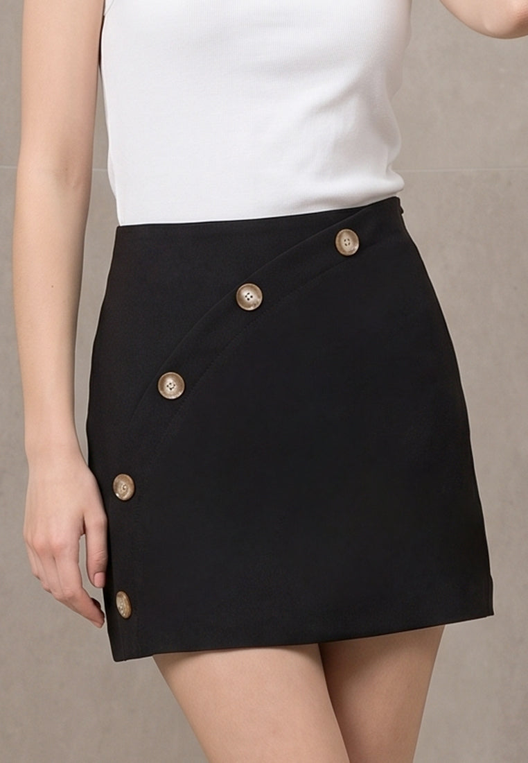 Plain B. Asymmetrical Button-Front Mini Skirt
