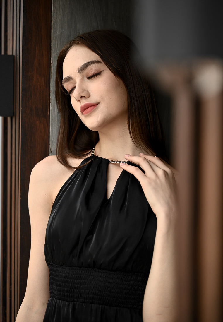 BebeBeige Halter Chain Midi Dress