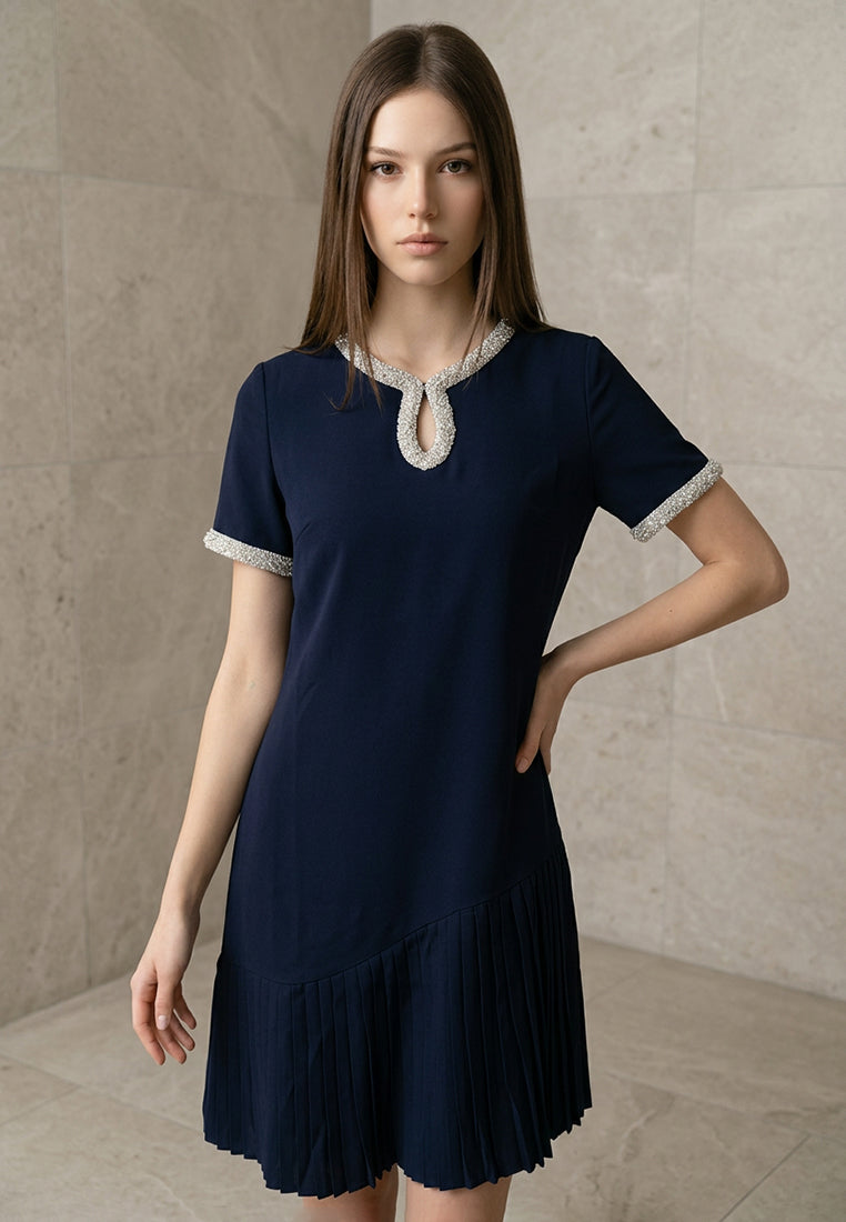 BebeButterfly Beaded Round-Neck Mini Dress