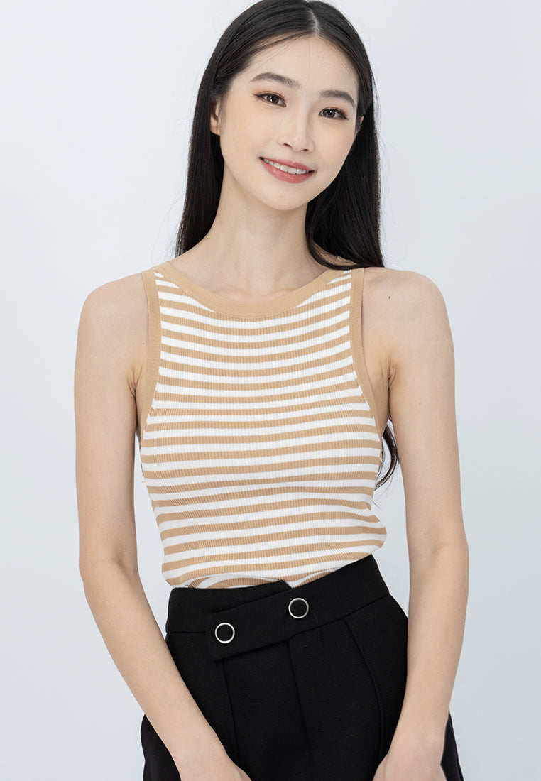 Plain B. KnittedStripeCropped Tank Top