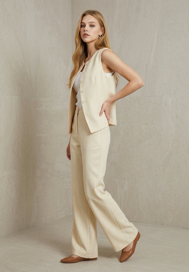 BebeBeige Single-Breasted Collarless Waistcoat Vest