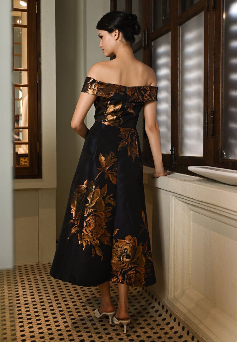 BebeButterfly Floral Off Shoulder Dinner Dress