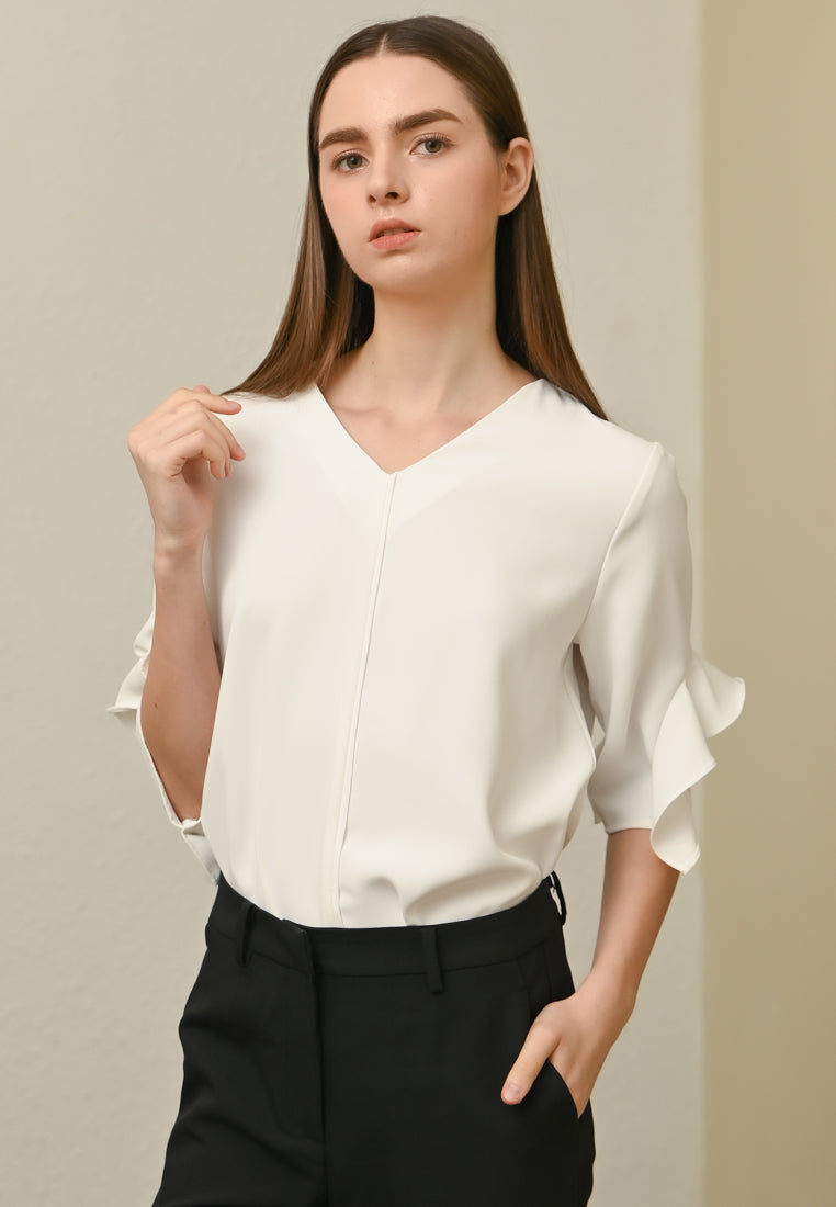 BebeBeige V-Neck Blouse Top