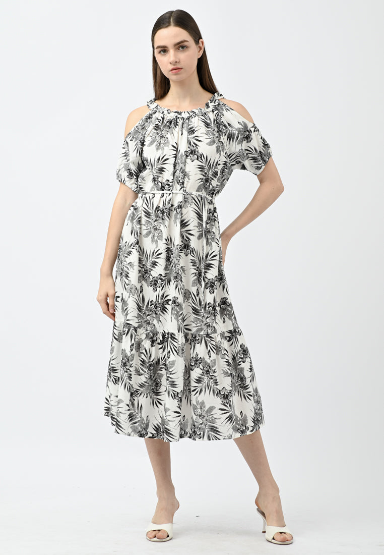 Plain B. Cold Shoulder Floral Dress
