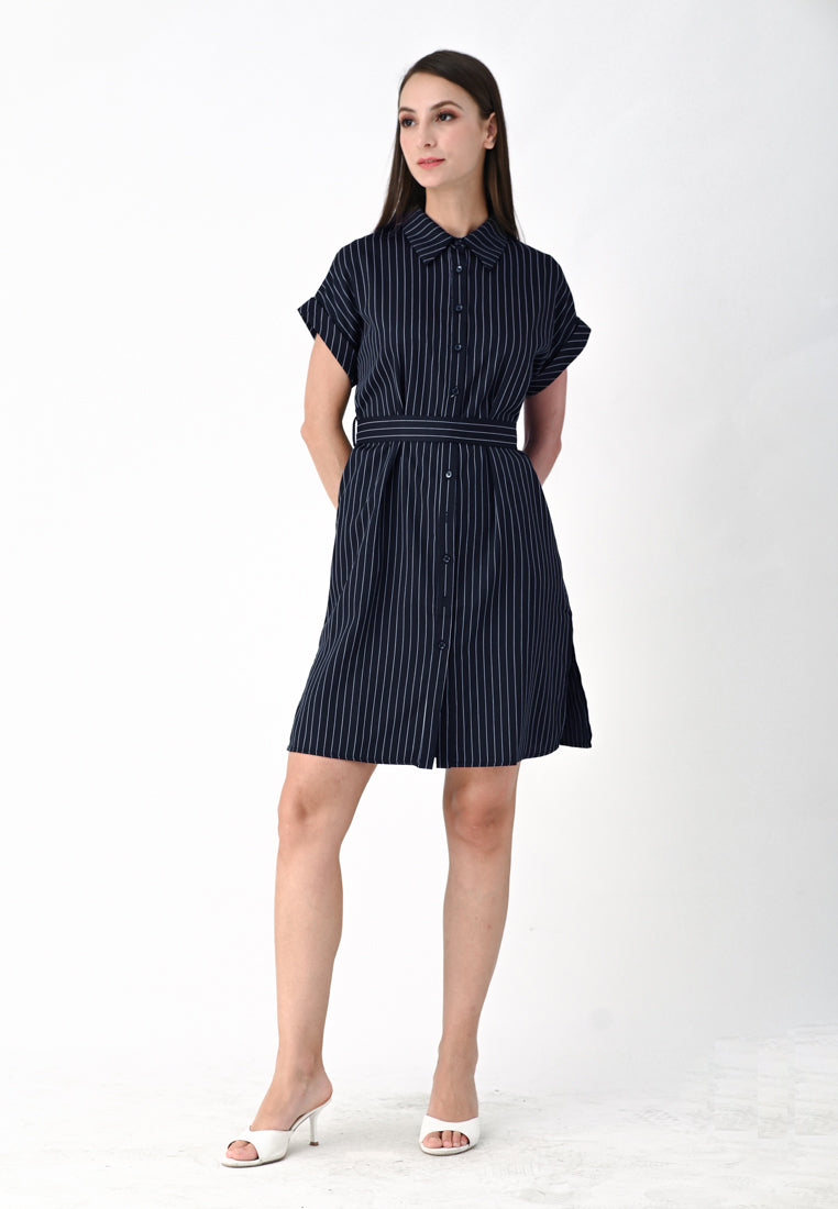 BebeBeige Collar Stripe Mini Dress