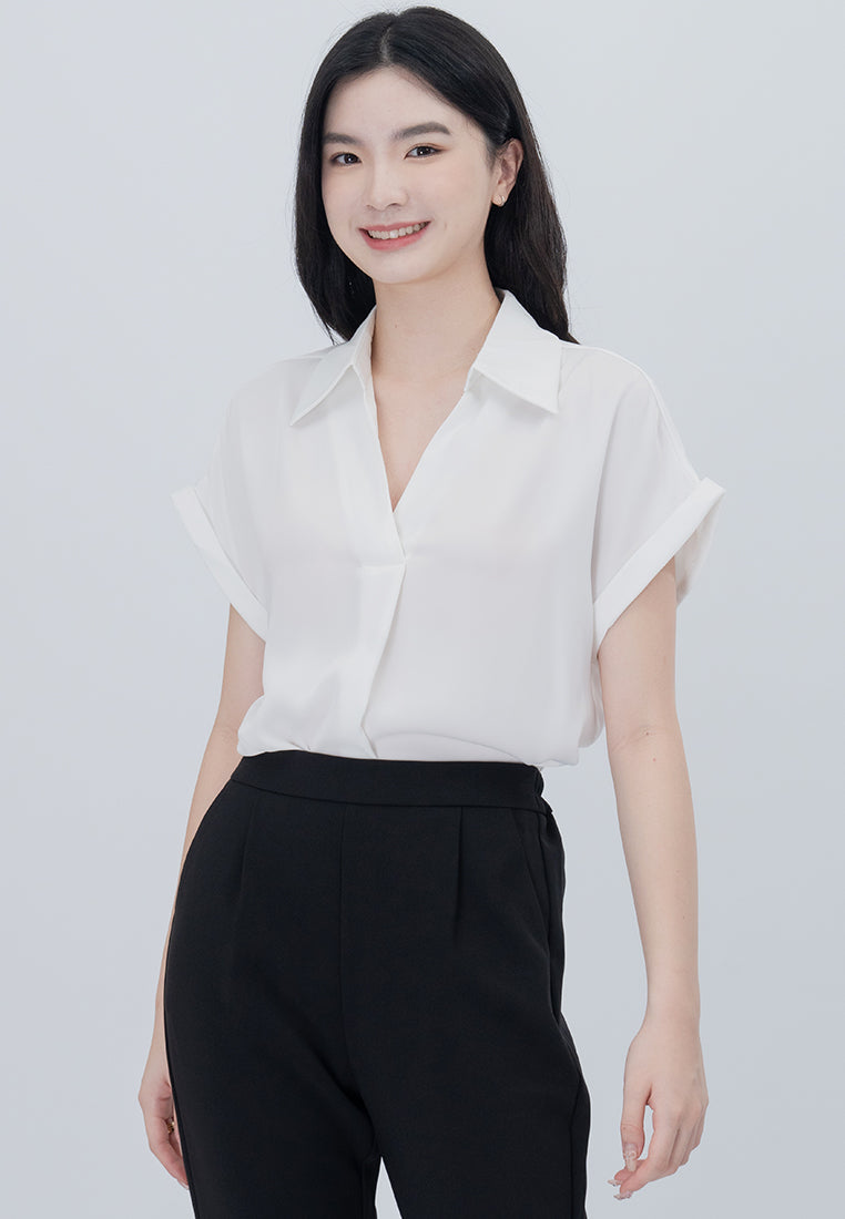 BebeBeige Collar V-Neckline Cooling Blouse Top