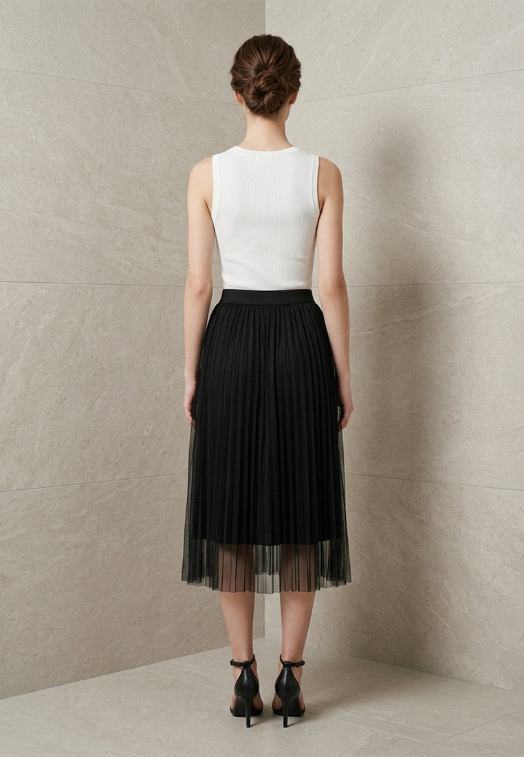 BebeBeige Stretchable Mesh Midi Skirt