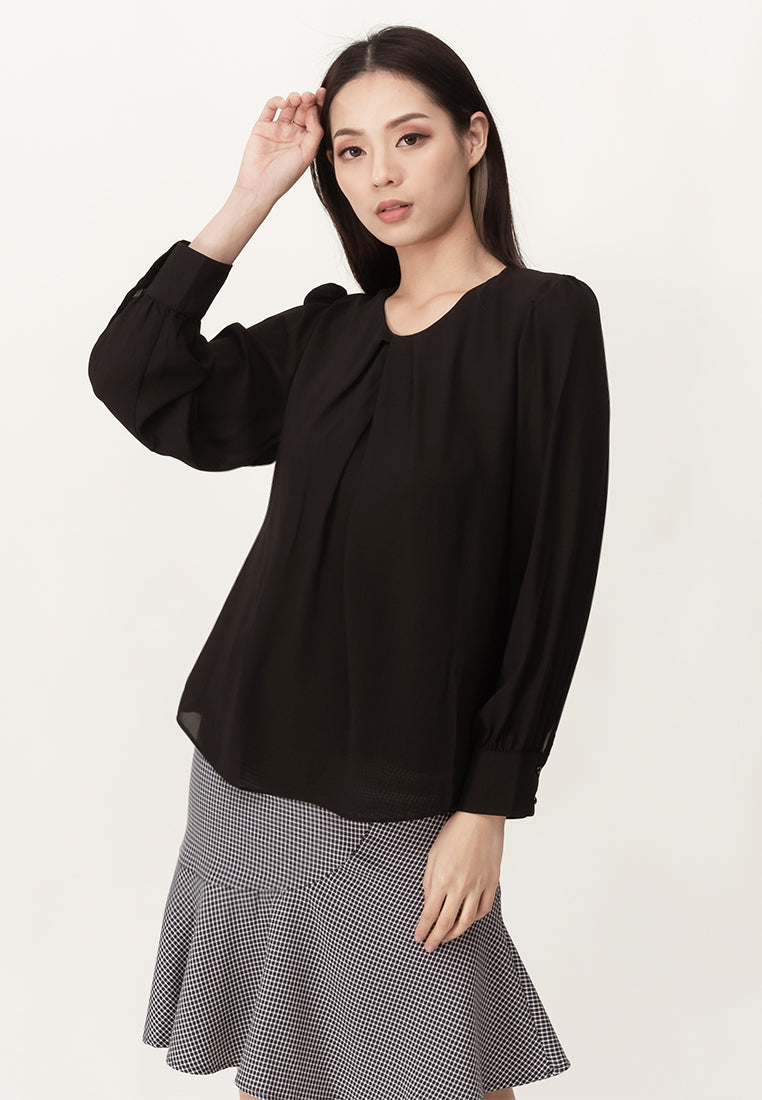 BebeBeige Round Neck Long Sleeve Blouse Top