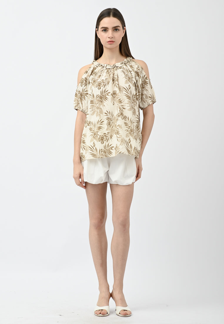 Plain B. Cold Shoulder Floral Shirt