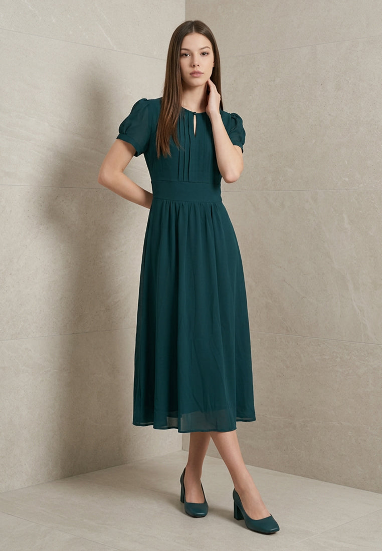 BebeButterfly Chiffon Round-Neck Midi Dinner Dress